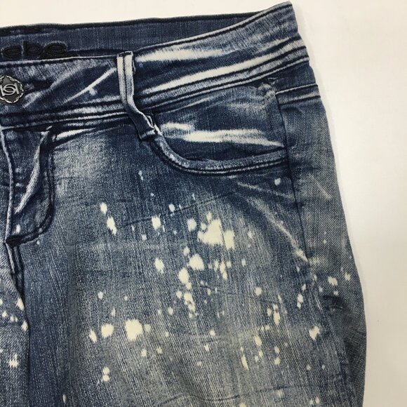 BEBE Medium Wash Bleached Distressed Ripped Knee 5 Pocket Skinny Jeans - Picture 6 of 13